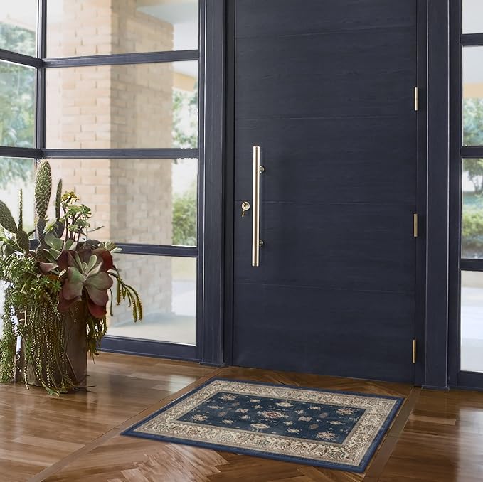 RUGGABLE Washable Vintage Area Rug – Verena Sapphire 2x3, Stain-Resistant, Non-Slip – Small Machine Washable Rugs for Living Room, Bedroom, Hallway, Entryway & Bathroom–with Standard Pad