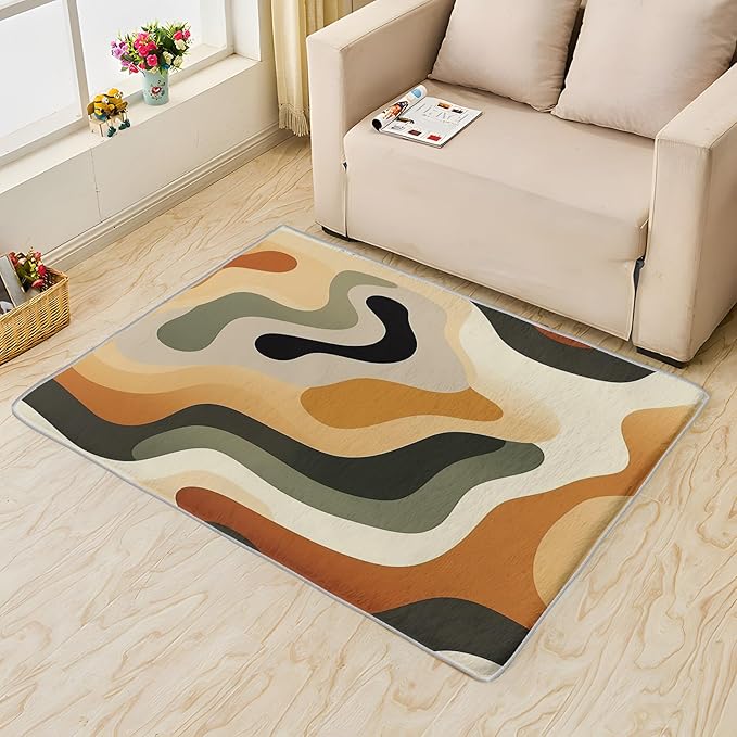 Neutral Color Rug, 7x9 Rug, Earth Tone Rugs for Entryway, Vintage Large Area Rug, Washable Rug Non Slip Soft Indoor Carpet, Kids and Pets Friendly, Neutral Color Home & Room Decor