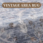 MontVoo-Vintage Area Rugs 8X10 Blue Rugs for Living Room-Soft Distressed Printed Rugs for Bedroom-Non Slip Carpet-Machine Washable Rug for Dining Room Living Room Bedside Office