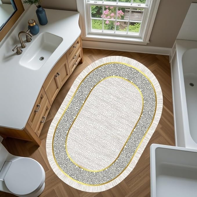 Off White Black Gold Indoor Rugs Modern Minimalist Abstract Geometric Pattern Home Office Area Rug 4x6 for Livingroom Bedroom Dining Room Soft Durable Non Skid Carpet Under Table Bordered Floor Mat
