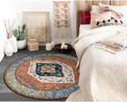 Lahome Boho Washable 5Ft Round Area Rug, Non-Slip Throw Untra-Thin Round Carpet, Oriental Vintage Distressed Circle Rug for Dining Living Room Bedroom Kitchen Office, 5x5/Rust
