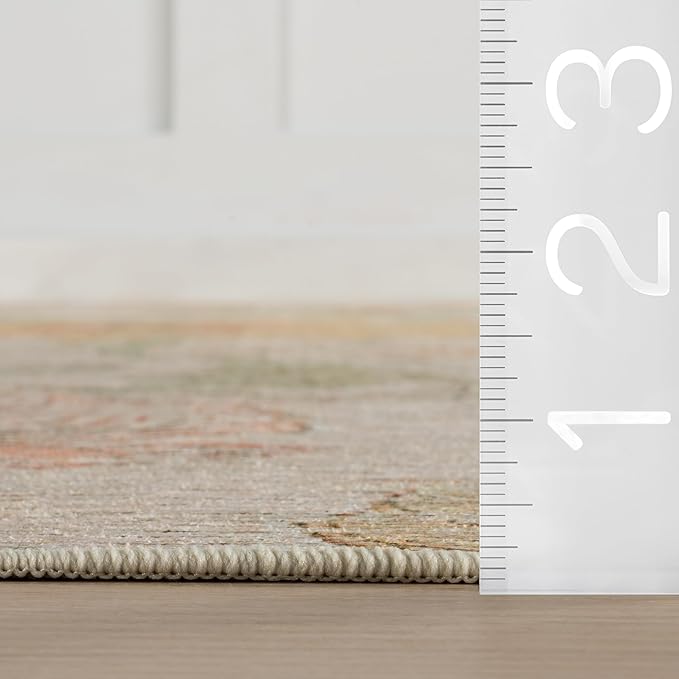 Dash & Albert Zell Multi Machine Washable Rug, 2 X 3 Feet, Multicolored/Tan Floral Pattern