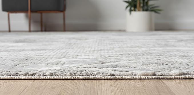 Adel Modern Runner Rug for Kitchen, 2x7 Rustic Distressed Abstract Gray Runner, Medium Pile Stain Resistant Carpet for Bedroom, Hallway or Entryway (2' x 7, Gray)