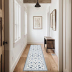 EVERGRACE Hallyway Area Runner Rugs 2x8, Boho Floral Faux Wool Indoor Outdoor Rugs, Washable Rugs for Bedroom Dining Room Living Room Kitchen, Low Pile Floor Mat Carpet for Home Decor, Porcelain Blue