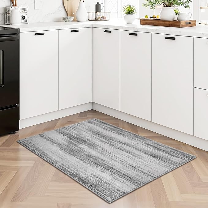 PADOOR Modern Abstract Entryway Rug - 2x3 Washable Rugs Non-Slip Door Mat, Ultra Soft Low Pile Floor Rugs Doormat for Entrance Front Door Indoor Black
