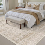 5x7 Washable Beige Area Rug Vintage Living Room Bedroom Carpet Non-Slip Soft Low Pile Distressed Indoor Throw Rug for Dining Room Entryway Office