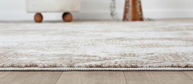 Adel Modern Area Rug for Living Room, 8x10 Rustic Distressed Abstract Large Beige Neutral Rug, Medium Pile Stain Resistant Carpet for Bedroom, Dining Room or Kitchen (8' x 10', Beige)
