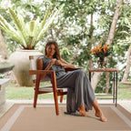 CAMILSON Outdoor Rug 5x7, Modern Outside Rugs for Patios Porches Waterproof Durable Washable Non-Shedding, Easy-to-Clean Indoor Outdoor Area Carpet (5 x 7, Bordered - Beige/White)