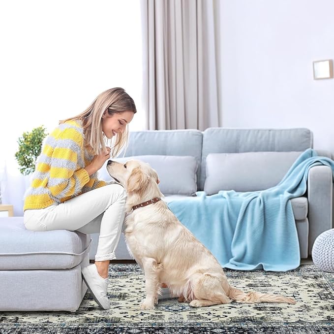Area Rug Non Slip Machine Washable Ultra Soft Living Room/Bedroom/Kitchen/Outdoor/Classroom White Gray, 8'×10'