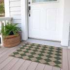 Easy Jute Checkered Entryway Rug, 2x3 Green Modern Indoor Outdoor Doormat, Washable Non-Slip Neutral Small Kitchen Rug Farmhouse Diamond Throw Rugs for Entrance Bedroom Bathroom