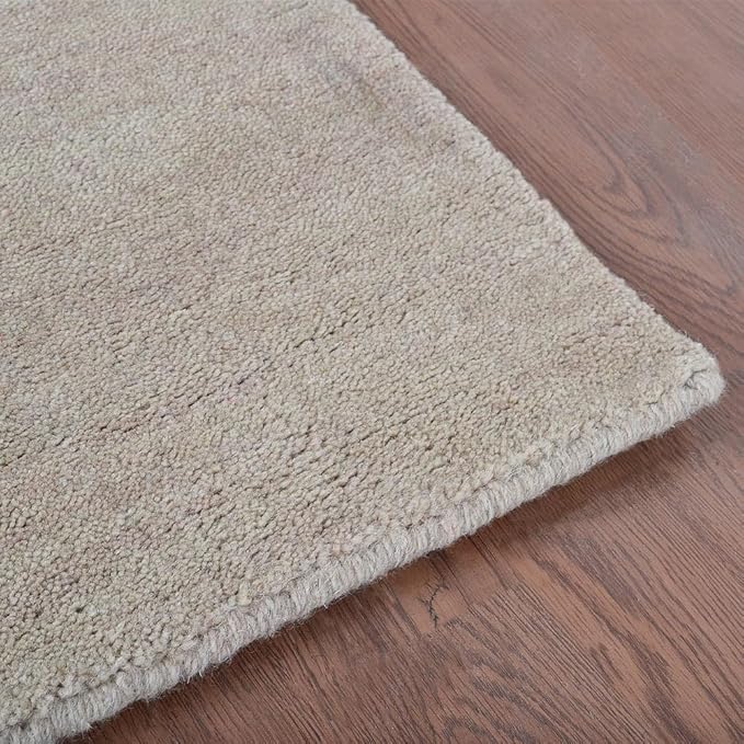 Rugsotic Carpets Hand Knotted Loom Wool ECO-Friendly Area Rugs - 2'6"x8', Runner, Beige Color, Solid Plain Design, High Pile Thick Handmade Anti Skid Area Rugs for Living Room, Bed Room (L00111)