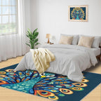 Boho Peacock Rugs for Living Room - 3x4 Rug, Peacock Decor Area Rugs for Bedroom, Teal Turquoise Rug, Modern Style Washable Carpet, Aesthetics Carpet - Peafowl Home Decor & Gifts