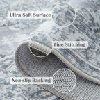 jinchan Fiora Hallway Runner Rug 3x10 Washable Runner - Vintage Floral Non Slip Low-Pile Soft Thin Faux Wool Kitchen Rug Distressed Carpet for Farmhouse Bedroom Laundry Room(3x10ft, Grey)