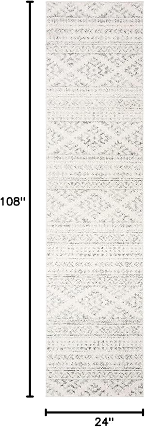 SAFAVIEH Tulum Collection Runner Rug - 2' x 9', Ivory & Grey, Moroccan Boho Tribal Design, Non-Shedding & Easy to Clean, Ideal for Living Room, Hallway, Foyer, Entryway, Bedroom (TUL272A)