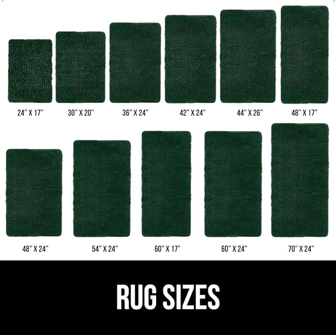 GORILLA GRIP Bath Rug Mat 44x26, Soft Absorbent Chenille, Quick Dry Microfiber Mats, Rubber Backing Washable Shower Floor Rugs, Bathmat Runner, US Designed Bathroom Decor Accessories Hunter Green