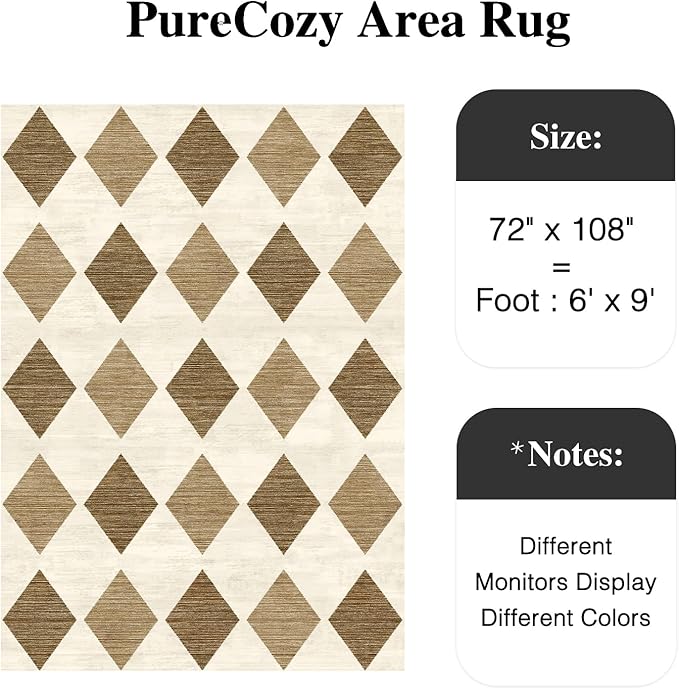 6x9 Checkered Area Rugs for Living Room Brown Machine Washable Large Rug Non-Slip Stain Resistant Low Pile Boho Accent Indoor Throw Carpet for Bedroom Dining Room Classroom