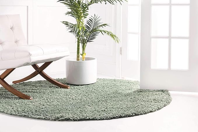 Unique Loom Davos Shag Collection Area Rug - Solid (4' 1" Round, Sage)