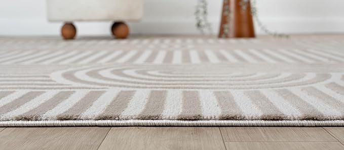 Annabel Modern Geometric Area Rug for Living Room, 4x6 Contemporary Arched Linear Beige Neutral Rug, Stain Resistant Non-Shedding Carpet for Bedroom, Dining Room or Kitchen (4' x 6', Beige)