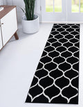 Rugs.com Lattice Frieze Collection Rug – 2' x 8' 8 Runner Black Medium Rug Perfect for Living Rooms, Large Dining Rooms, Open Floorplans
