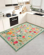 Boho Washable Area Rug 5x7 – Floral Low Pile Non-Slip Carpet for Living Room, Bedroom, Office, Playroom, Entryway, Kitchen, Dining Room (Green)