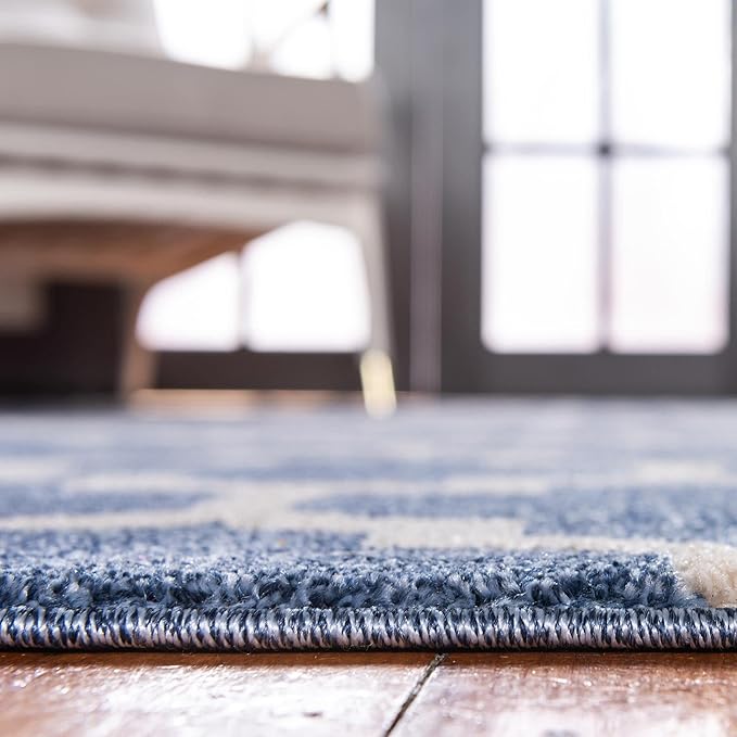 Rugs.com Lattice Collection Rug – 7' x 10' Light Blue Medium Rug Perfect for Bedrooms, Dining Rooms, Living Rooms