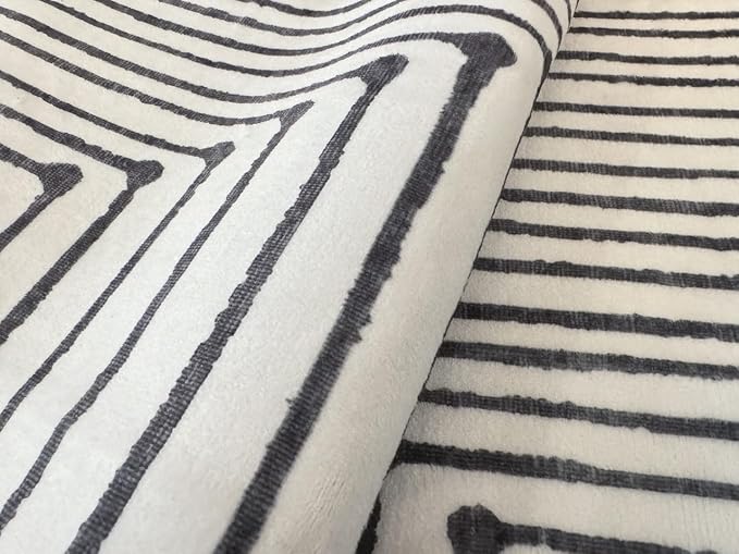GLN Rugs Contemporary Collection - Machine Washable Area Rug, Contemporary Washable, Non Slip, Low Pile Chenille Rug, Living Room, Bedroom, Kitchen Rug (9' x 12' Black Beige)