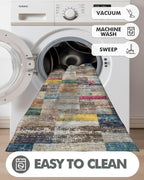 LUMI Washable Runner Rug, 3'x7' Non-Slip Hallway Mat, Low Profile Thin Long Carpeet for Laundry Kitchen Bedroom Office, Multicolor