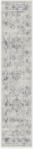 RUGGABLE Washable Vintage Runner Rug – Sarrah Blue Quartz 2.5x12, Stain-Resistant, Non-Slip Hallway Runner – Machine Washable Rug for Hallway, Entryway, Living Room & Kitchen–with Standard Pad