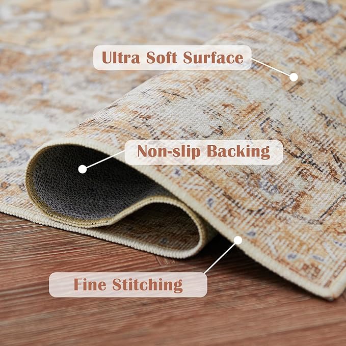 jinchan Kelda Runner Rug 2x10 Hallway Rug Washable Runner Vintage Mat Retro Lightweight Non-Slip Floor Cover Distressed Thin Carpet for Entryway Bathroom Bedroom Laundry Room Stairway Brick Red