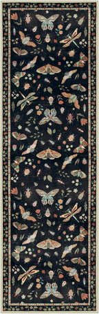 Lahome Insect Hallway Runner Rug, 2'5''x8' Ultra-Thin Washable Runners for Hallways Kitchen, Soft Laundry Room Rug Non-Slip Long Carpet for Entryway Bedroom Bathroom, Black