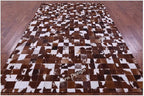 Modern Design Premium Cowhide Leather Carpet with Chevron Pattern, Area Rug (Brwon/White, 4x6)