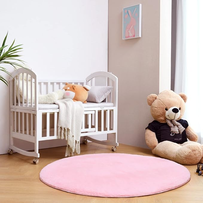 duduta Pink Fluffy Round Rug 4x4 ft, Shag Fuzzy Plush Circle Throw Rug for Nursery Bedroom Living Room Home Decor