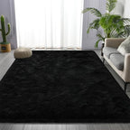 Shag Area Rug, 4 X 6 Plush Fuzzy Rugs for Living Room, Ultra Soft Fluffy Furry Rug for Bedroom, Indoor Carpet Nursery Rugs for Kids Room Home Decor, Black
