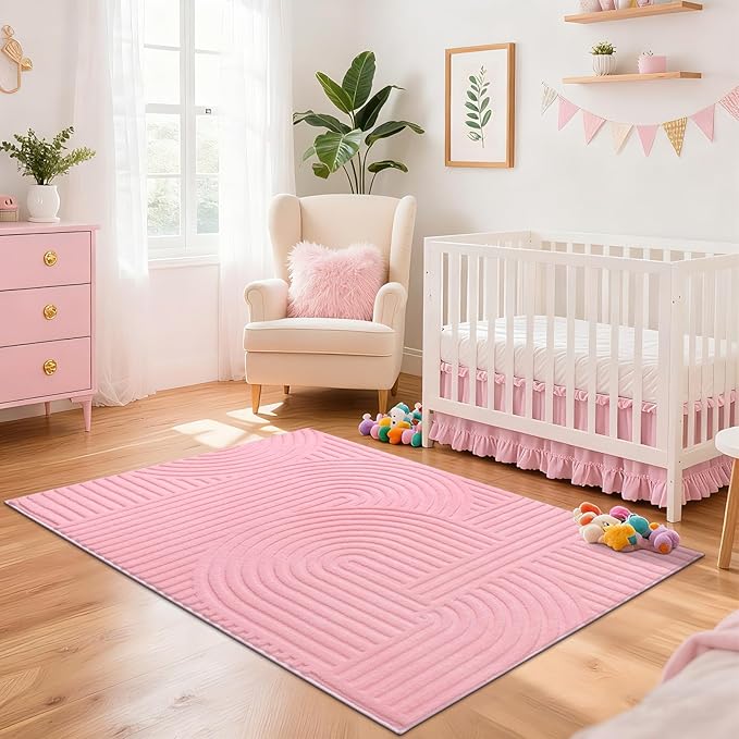 Pauwer 3x5 Washable Area Rugs for Living Room Modern Pink Solid Color Soft Fluffy Rugs for Bedroom Non Slip Boho Accent Indoor Mat Floor Carpet Cover for Kids Room Dining Room Kitchen Office, Pink