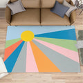 Boho Sun Area Rugs 5x7ft, Abstraction Deco Rugs for Living Room, Minimalist Sunburst Floor Rug Sturdy and Non-Shedding for Bedroom Hardwood Floors Teen Room