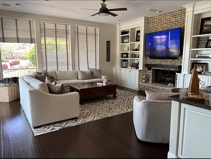 Premium Diamond Patterned Leather Area Rug - 6X9 ft - Grey - Luxury Non Slip Floor Accent for Dining Room, Living Room, Entryway, Elegant Collection Indoor Carpet