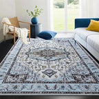 8x10 Large Area Rugs for Living Room, Washable Vintage Rugs-Low Pile Carpet, Non-Slip Soft Distressed Printed Patterns Rugs for Bedroom, Dining Room, Blue
