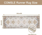 COMSLE Boho Runner Rug, 2x6 Washable Rugs for Hallway Faux Wool Small Throw Rug Distressed Kitchen Area Rug Non-Slip Laundry Room Rug Carpet Runner for Entryway Indoor Bedroom (Khaki)