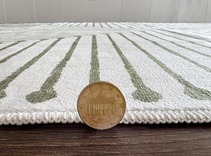 GLN Rugs Contemporary Collection - Machine Washable Area Rug, Contemporary Washable, Non Slip, Low Pile Chenille Rug, Living Room, Bedroom, Kitchen Rug (9' x 12' Green Beige)