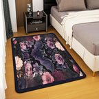 Black Floral Bat 3x5 Area Rug Halloween Bats Rugs for Living Room | Boho Flowers Washable Rug, Romantic Plant Gothic Carpet Indoor Floor Mat