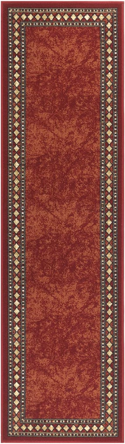 Antep Rugs Alfombras Modern Bordered 2x10 Non-Skid (Non-Slip) Low Profile Pile Rubber Backing Indoor Area Runner Rugs (Maroon Beige, 2' x 10')