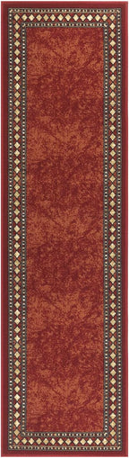 Antep Rugs Alfombras Modern Bordered 2x10 Non-Skid (Non-Slip) Low Profile Pile Rubber Backing Indoor Area Runner Rugs (Maroon Beige, 2' x 10')