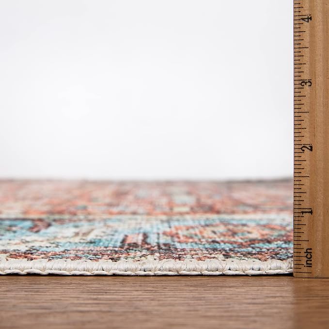 Bloom Rugs Washable Non-Slip 8' x 10' Rug - Orange/Blue Traditional Area Rug for Living Room, Bedroom, Dining Room, and Kitchen - Exact Size: 8' x 10'