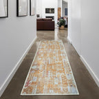 GLN Rugs Traditional Collection - Machine Washable Area Rug, Traditional Washable, Non Slip, Low Pile Chenille Rug, Living Room, Bedroom, Kitchen Rug (2'6" x 10' Sand/Light Gray)