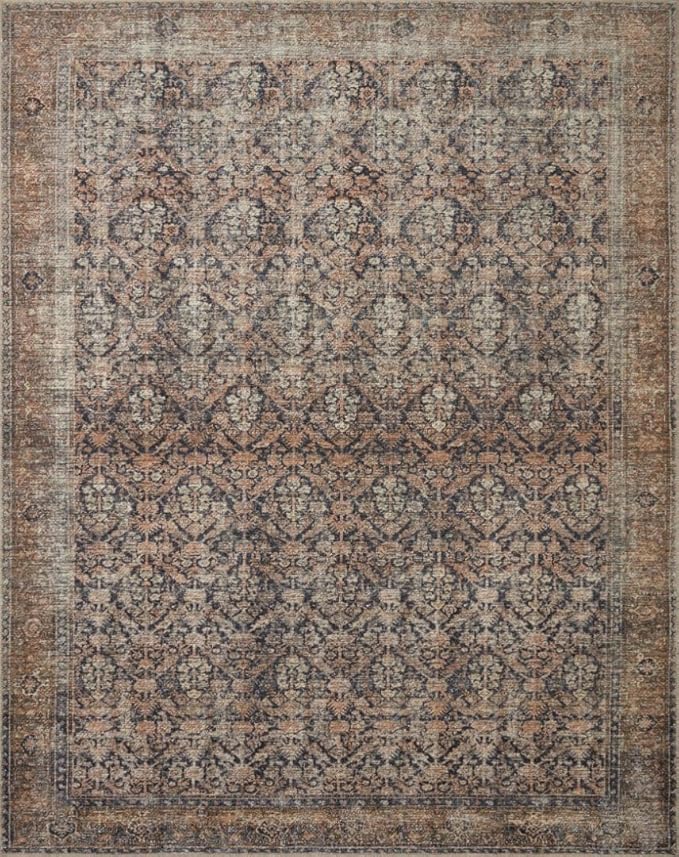Loloi Amber Lewis Billie Collection, Ink & Salmon 8'-6" x 11'-6" Area Rug – Antique & Distressed Accent Rugs for Living Room, Bedroom, Entryway & Hallway, No Shed High Traffic Area Home Decor Rug