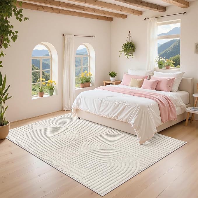 Pauwer 4x6 Washable Area Rugs for Living Room Modern Beige Solid Color Soft Fluffy Rugs for Bedroom Non Slip Boho Accent Indoor Mat Floor Carpet Cover for Kids Room Dining Room Kitchen Office, Beige