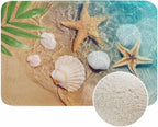 Palm Starfish Seashell Bath Rugs Microfiber Bathroom Mat Soft Plush Shaggy Shower Mat for Bathroom Fluffy Comfortable Water Absorbent Carpet Non-Slip Machine Washable 16"X24"