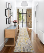 vivorug Runner Rug 2x10 Machine Washable Rug with Non-Slip Backing, Ideal for Kitchen Hallway Entryway Laundry Room - Modern Abstract, Durable, Easy Clean, Low Pile Carpet Runner, Grey/Mustard