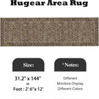 HUGEAR 2'6''x12 Runner Rug Machine Washable Brown Hallway Area Rug Indoor Accent Rug Floral Low Pile Carpet Soft Throw Rug Bedroom Living Room Office Dining Room Kitchen Laundry Room Non Slip