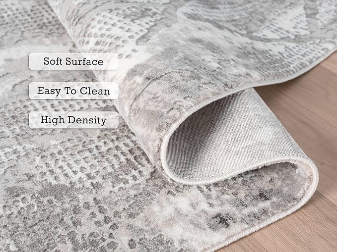 Adel Modern Area Rug for Living Room, 5x7 Rustic Distressed Abstract Gray Rug, Medium Pile Stain Resistant Carpet for Bedroom, Dining Room or Kitchen (5' x 7', Gray)